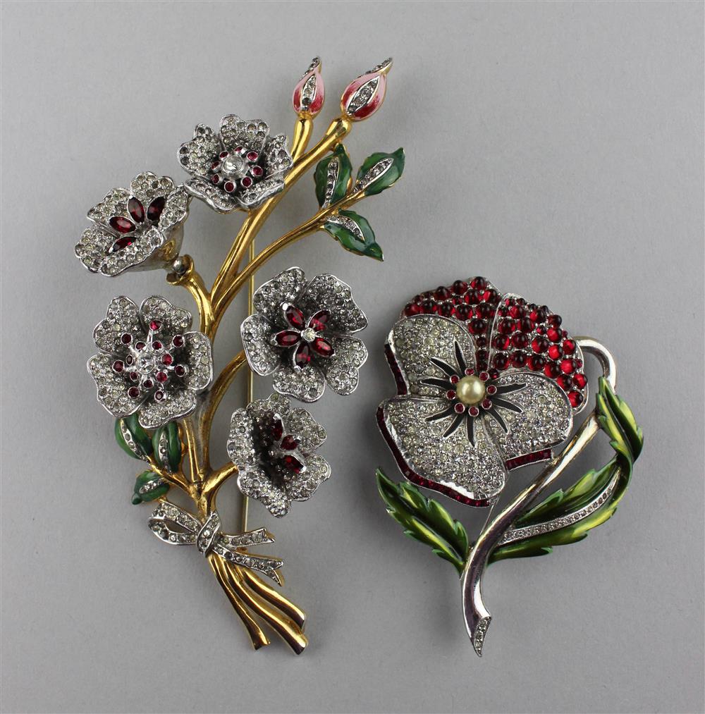 Appraisal: LARGE FLORAL SPRAY TREMBLANT AND A ROSE BROOCH floral spray