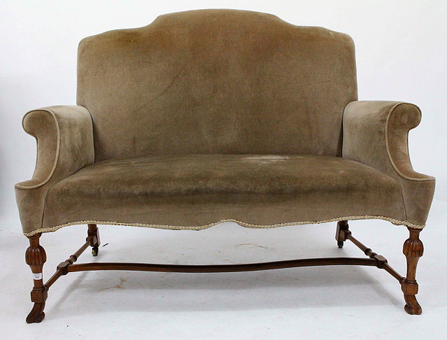 Appraisal: A WILLIAM AND MARY STYLE WALNUT FRAMED TWO SEATER SOFA