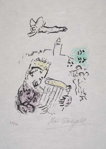 Appraisal: MARC CHAGALL Le Roi David Color lithograph on Japon nacr