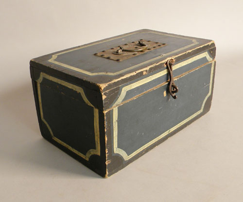 Appraisal: Painted storage box with blue ground and yellow and black