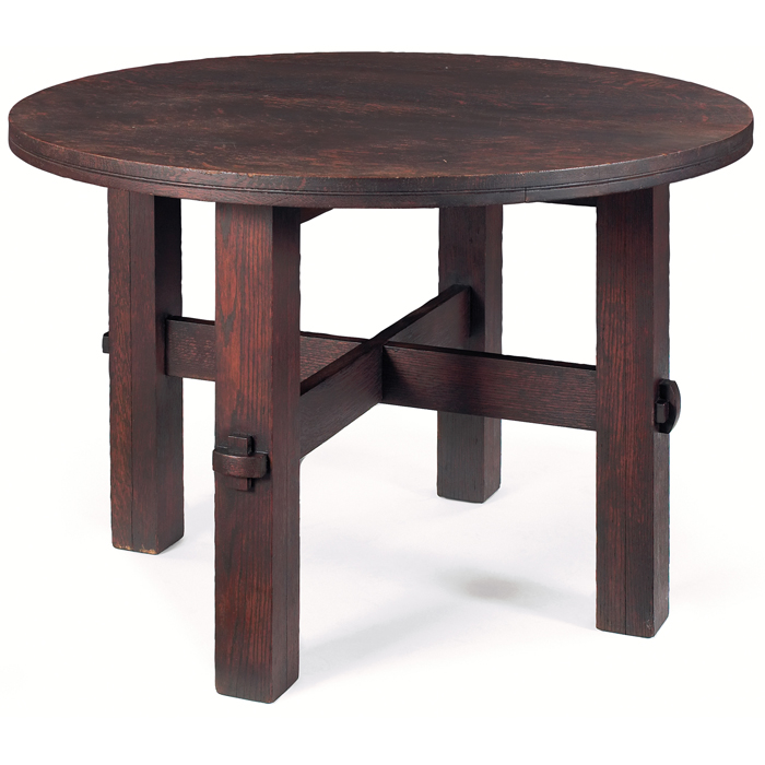 Appraisal: Michigan Chair Company table attribution circular top over a cross-stretcher