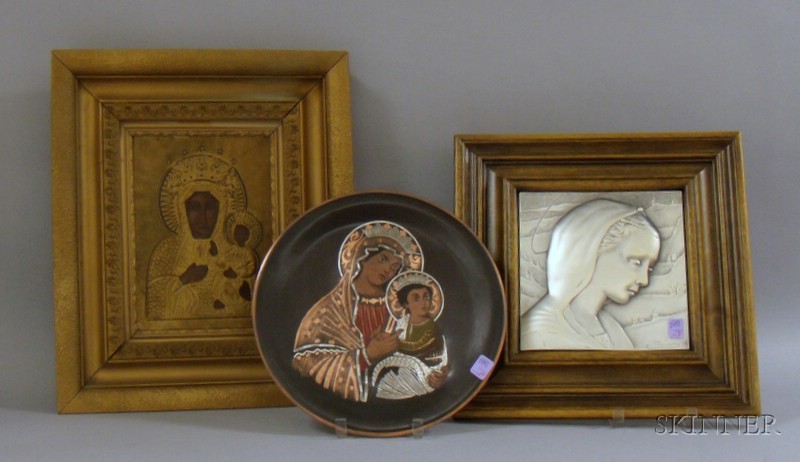 Appraisal: Three Religious Wall Items a framed Persian painted and gilt