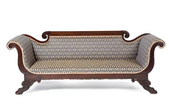 Appraisal: CLASSICAL SOFA American mid th century mahogany Acanthus leaf carving