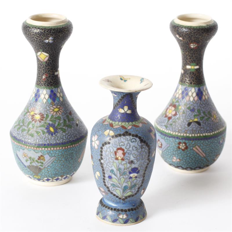 Appraisal: Three Chinese Polychrome and Cloisonne Ceramic Vases including one pair