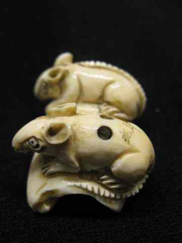 Appraisal: Carved Ivory Netsuke of Two Ratson bamboo '' long excellent