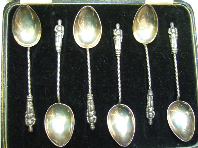 Appraisal: A set of six silver coffee spoons with spiral stems