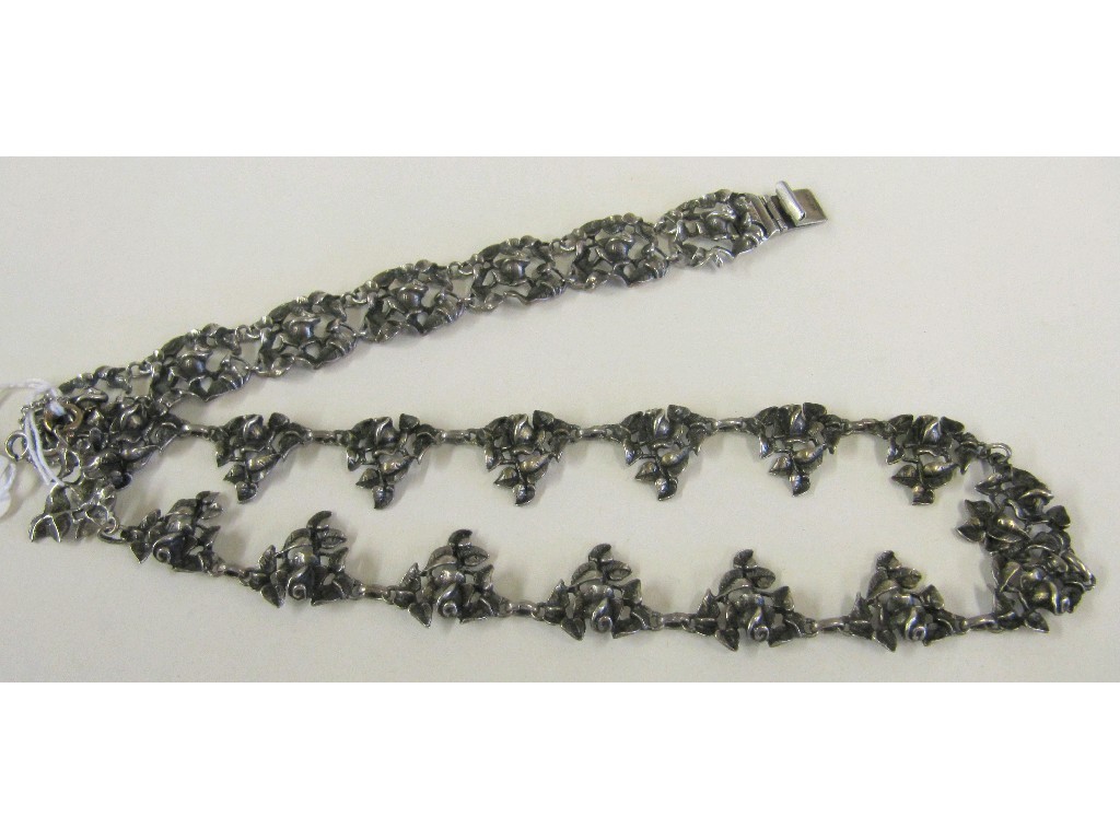 Appraisal: Continental silver bracelet and matching necklace made up of pierced