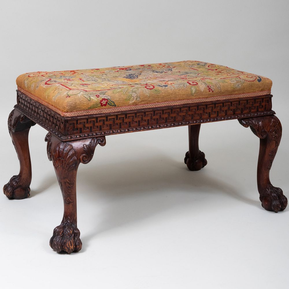 Appraisal: George III Style Carved Mahogany and Needlework Stool x x