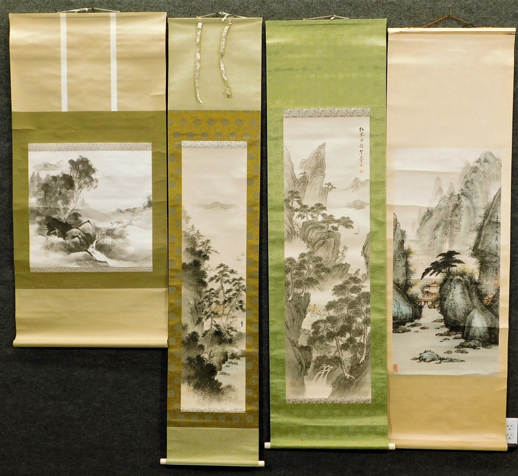 Appraisal: JAPANESE LANDSCAPE HANGING WALL SCROLLS Japan Meiji PeriodIncludes two mountain