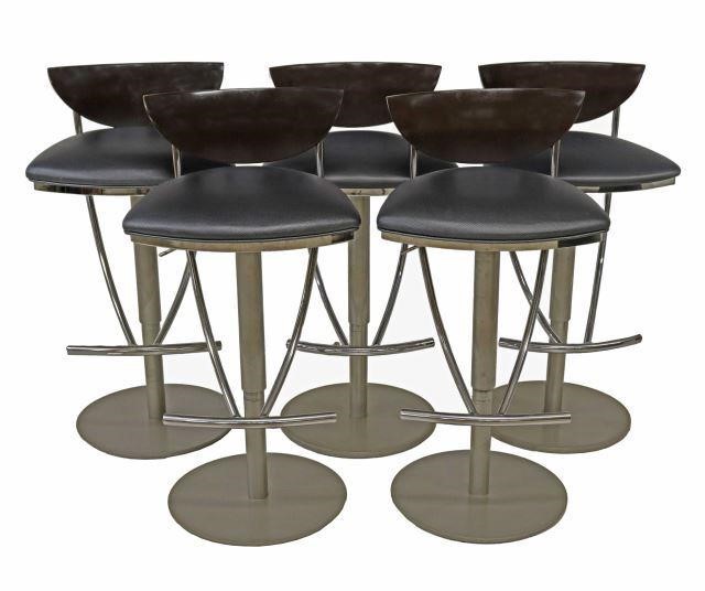 Appraisal: lot of Italian modern leather and chrome barstools th c