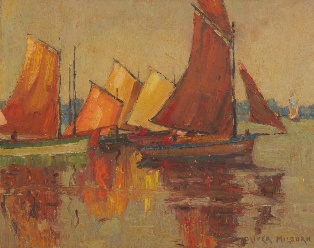 Appraisal: Oliver Milburn - Los Angeles CA Concarneau Boats Oil on