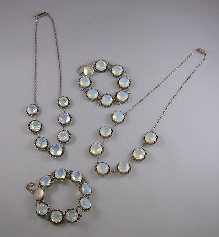 Appraisal: Four Blue Opalescent Stone Jewelry Items two necklaces and two