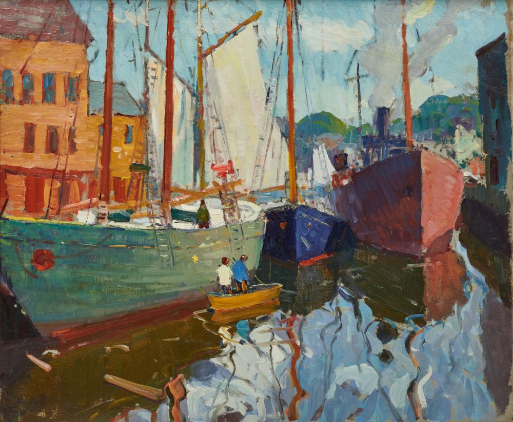 Appraisal: CARL PETERS American - Harbor View oil on canvas with