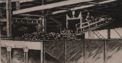 Appraisal: Loading Coal circa drypoint etching on Paper Reiber Richard H