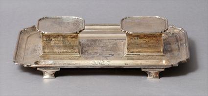 Appraisal: ENGLISH PRESENTATION SILVER INK STAND C S Co London the