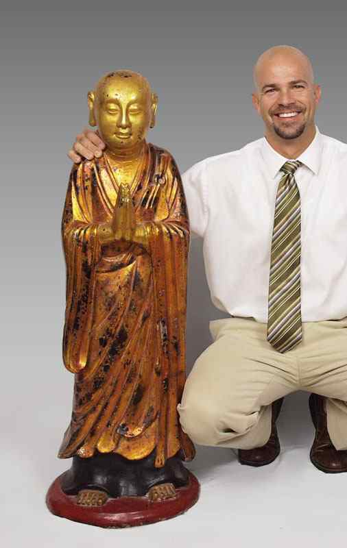 Appraisal: TH C CARVED WOOD AND GILDED BUDDHIST STATUE OF ANANDA