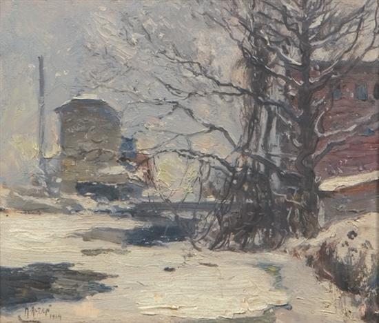 Appraisal: ALTEN MATHIAS JOSEPH American - Snowscene oil on canvas on