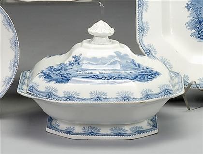 Appraisal: Historical light blue transferware covered vegetable dish william ridgway after