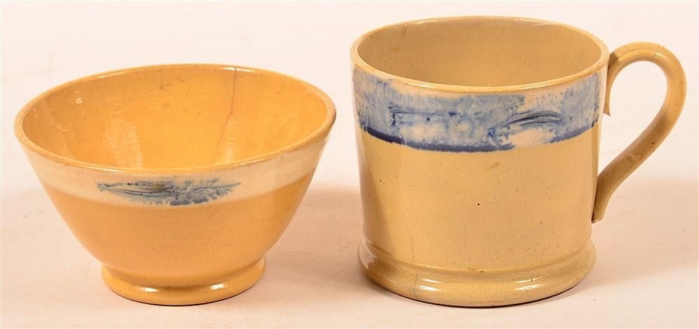 Appraisal: Yellowware Mocha Seaweed Decorated Pieces Two Yellowware Mocha Seaweed Decorated