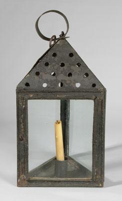 Appraisal: Large triangular punched tin lantern triangular top with large circular