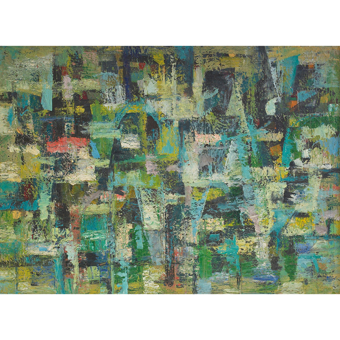 Appraisal: Peter W Ostuni American - Green Signs c oil canvas