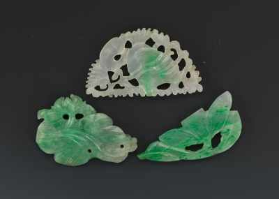 Appraisal: Three Chinese Carved Jadeite Miniature Ornaments Lot includes two green