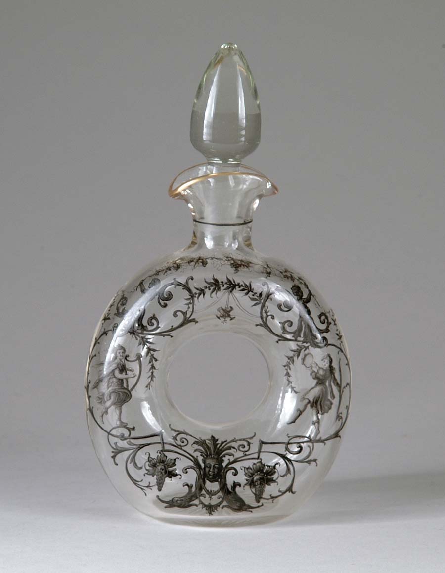 Appraisal: GALLE ENAMELED DECANTER Wonderful early Galle donut decanter has finely