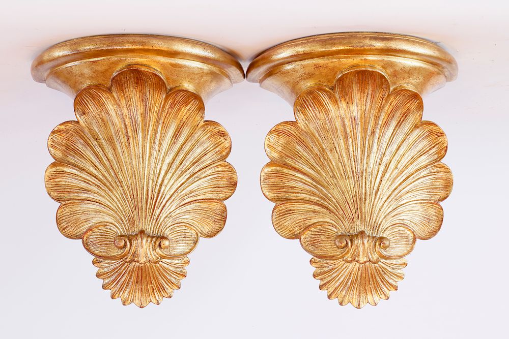 Appraisal: Pair of Carved Wood and Gilt Scallop Shell Brackets Exclusive