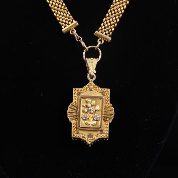 Appraisal: Victorian Gold filled Mixed Metal Locket on mesh chain necklace