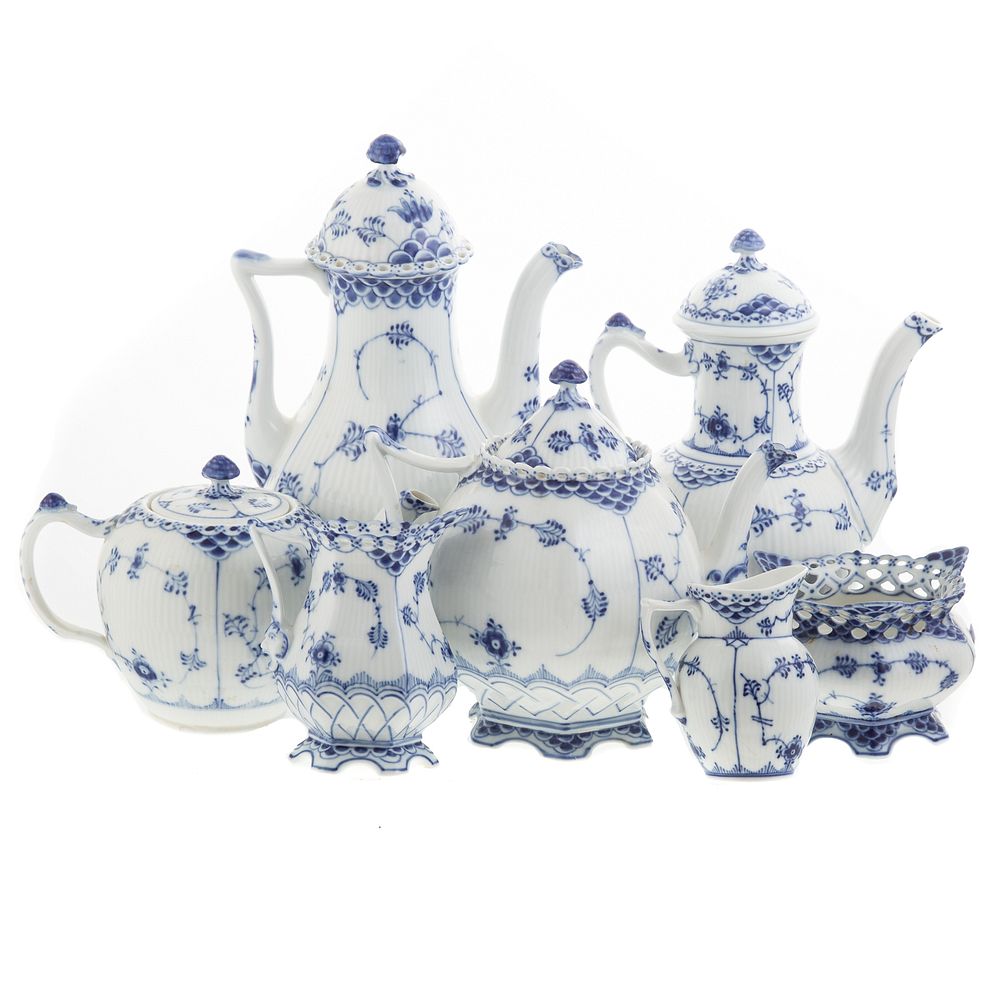 Appraisal: Seven Pieces Royal Copenhagen Tea Ware Includes Blue Fluted Full