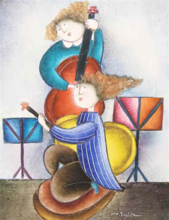 Appraisal: Roybal th century Musicians oil on canvas signed Roybal lower