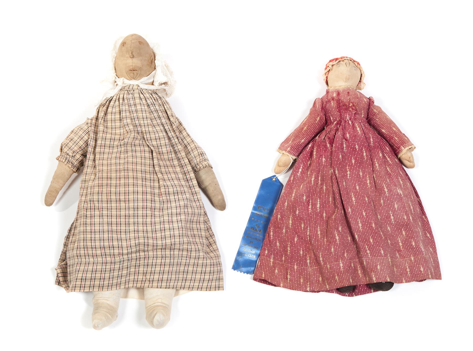 Appraisal: TWO CLOTH DOLLS WITH NEEDLE SCULPTED FEATURES American nd half-