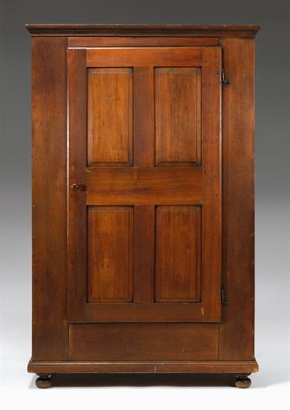 Appraisal: Zoar walnut wardrobe or kas dated Crown molding surmounting a