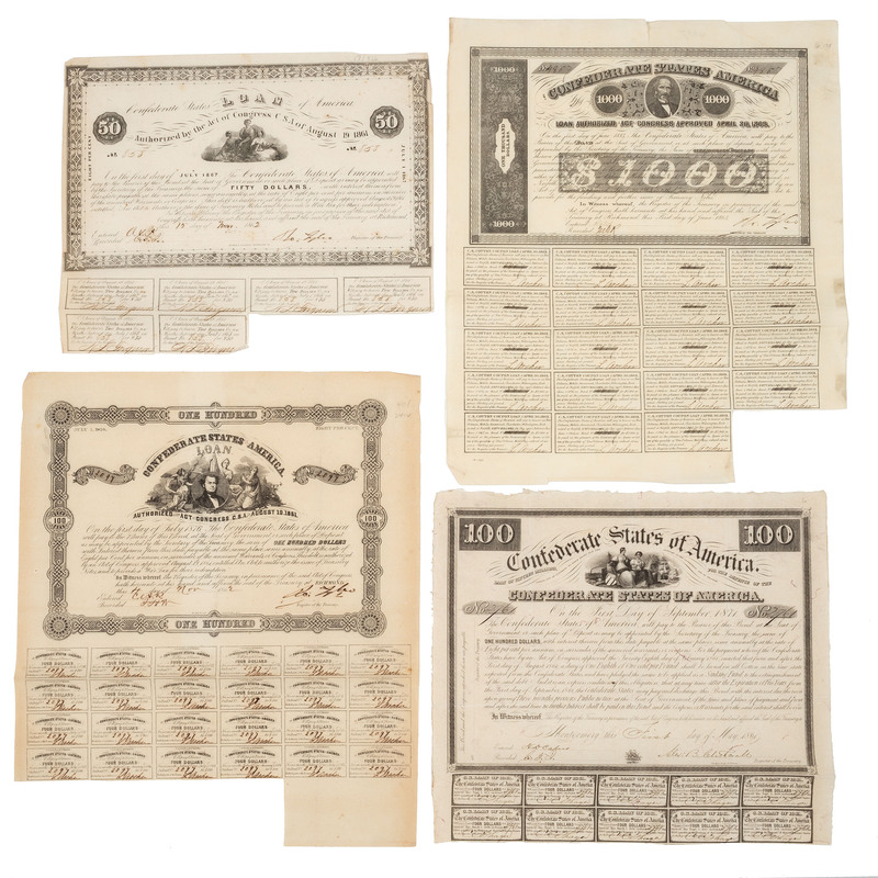 Appraisal: CIVIL WAR A group of Confederate bonds - comprising Coupon