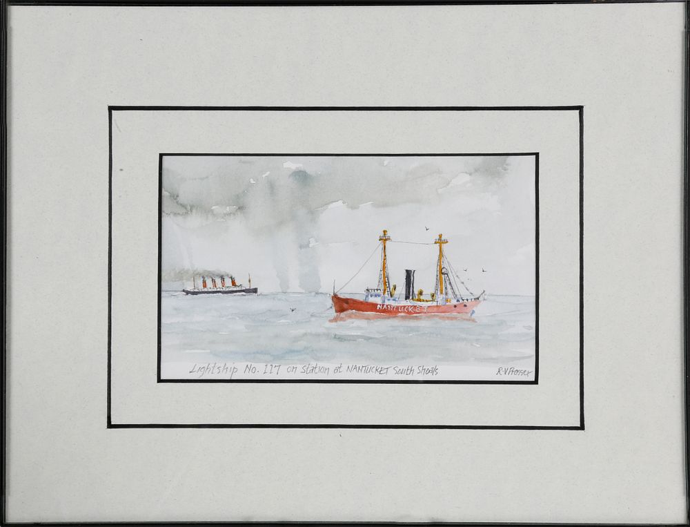 Appraisal: Ray Prosser Watercolor View Lightship No on Station at Nantucket