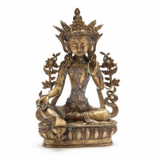 Appraisal: Tibetan Green Tara Bronze Sculpture th century Tara is featured