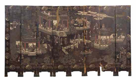 Appraisal: A Chinese Eight Panel Coromandel Lacquer Floor Screen Qing Dynasty