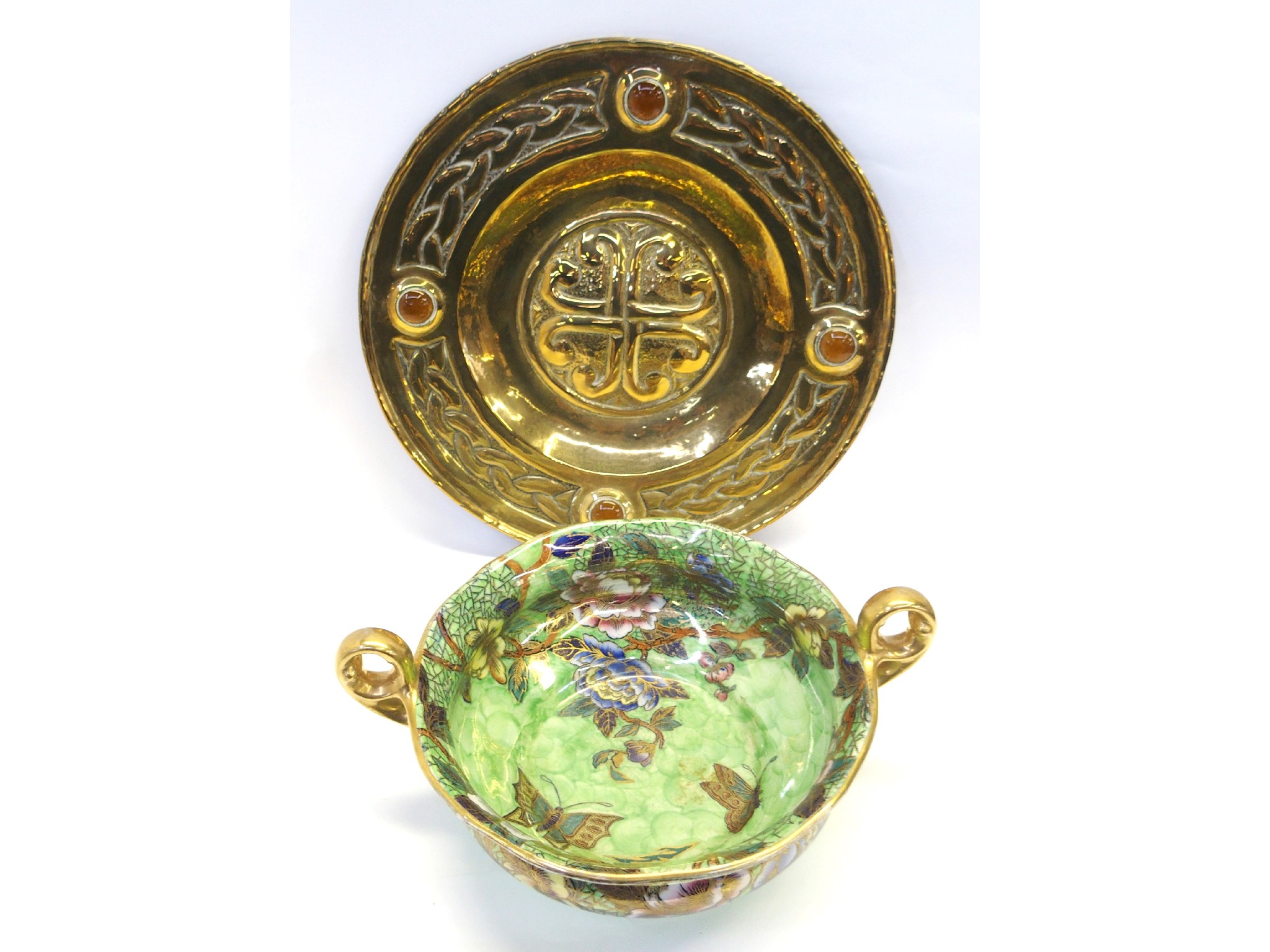 Appraisal: Maling lustre centre bowl and brass repousse charger