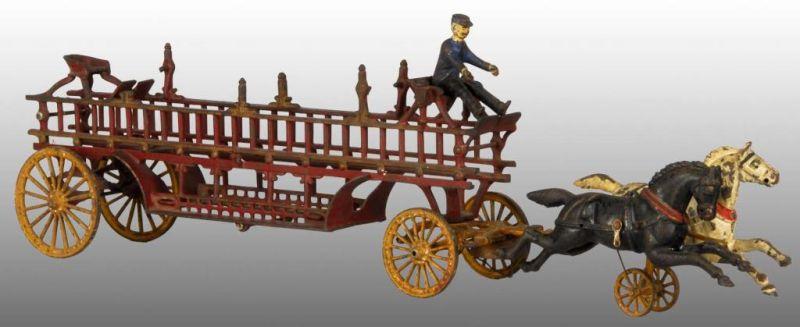 Appraisal: Cast Iron Dent Horse Drawn Ladder Wagon Toy Description Large