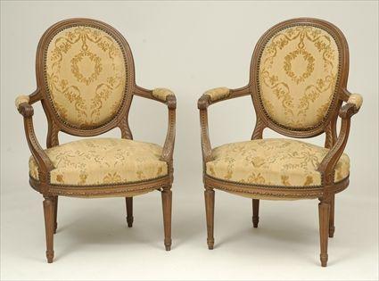 Appraisal: Pair Louis XVI-Style Carved Beechwood Fauteuils x in