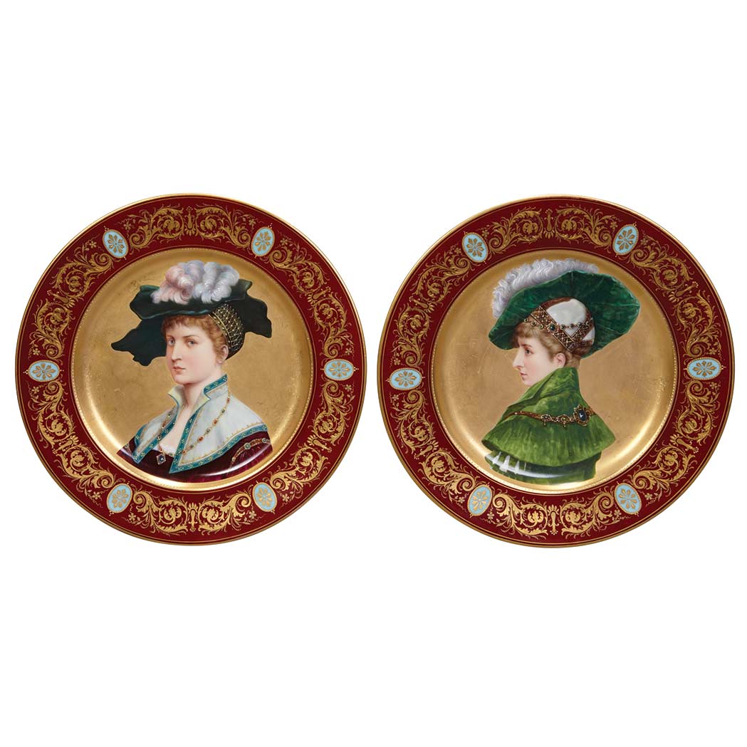 Appraisal: Pair of Vienna Style Gilt Decorated Porcelain Portrait Cabinet Plates