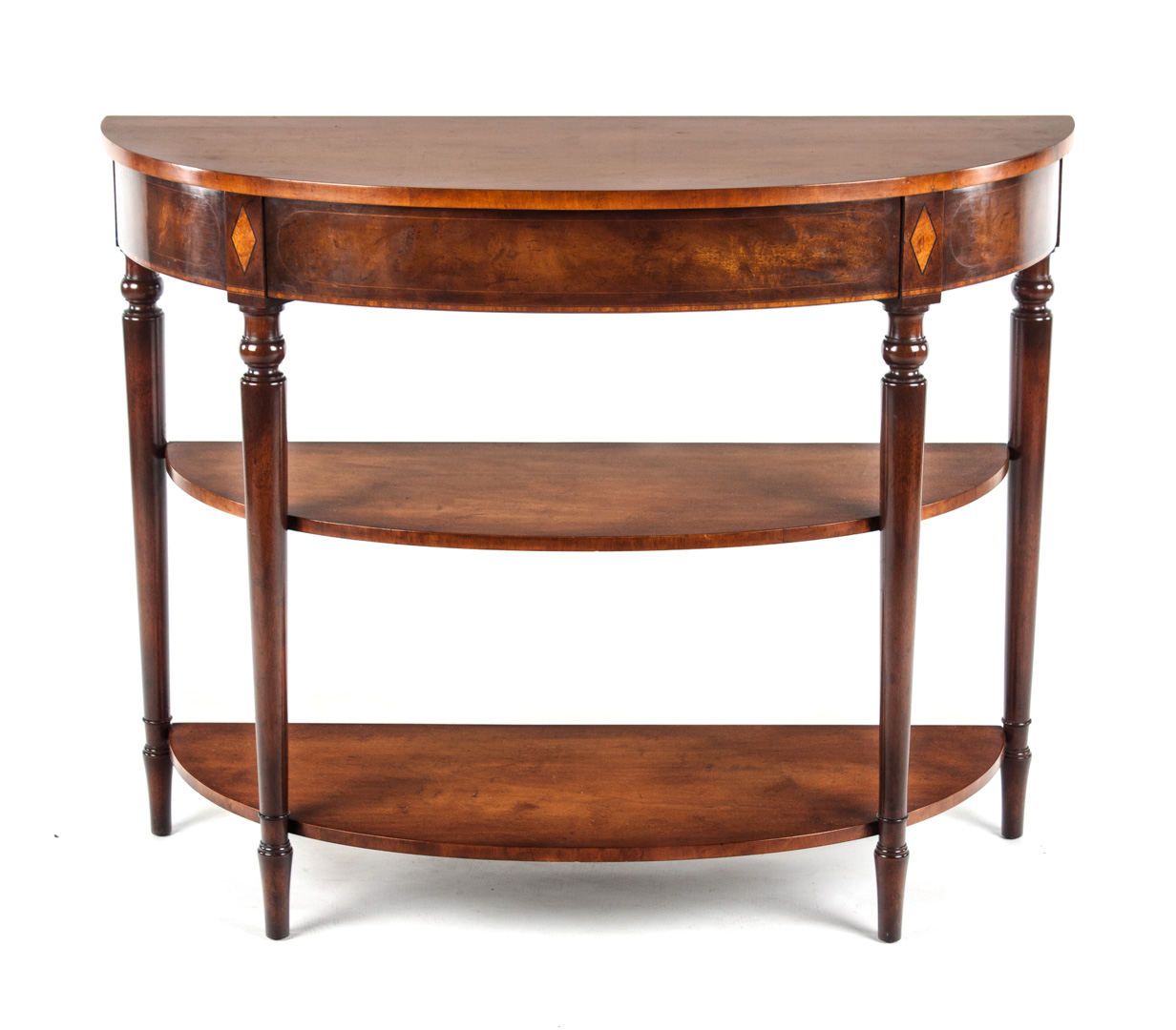 Appraisal: George III style mahogany demilune side table string and diamond