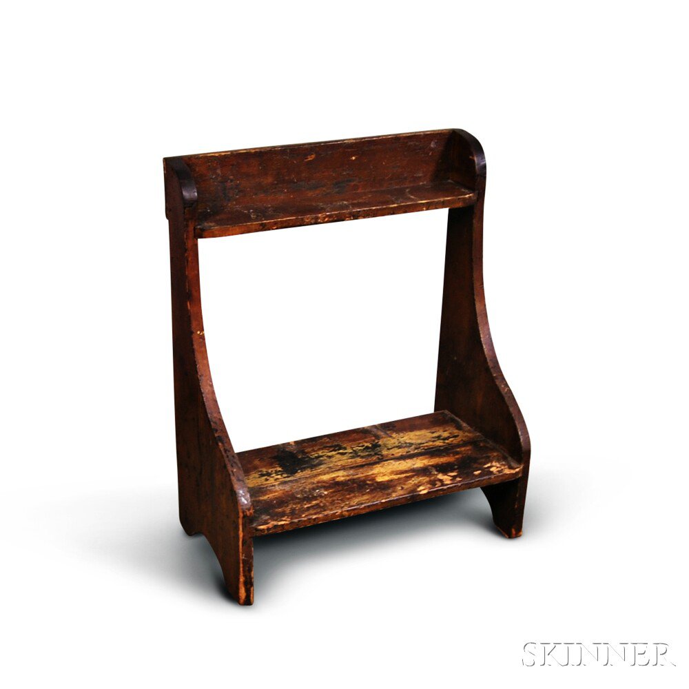 Appraisal: Diminutive Painted Pine Bucket Bench America th century ht wd