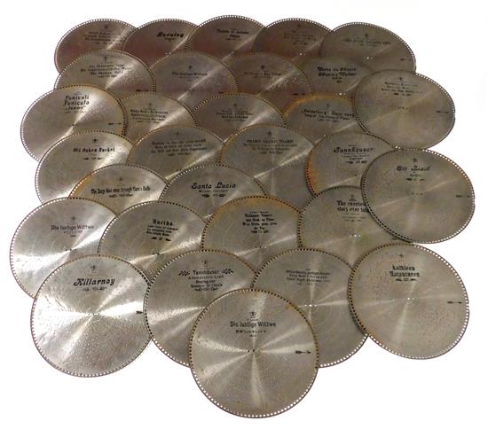 Appraisal: MUSIC Thirty early th C Mira music box dia discs