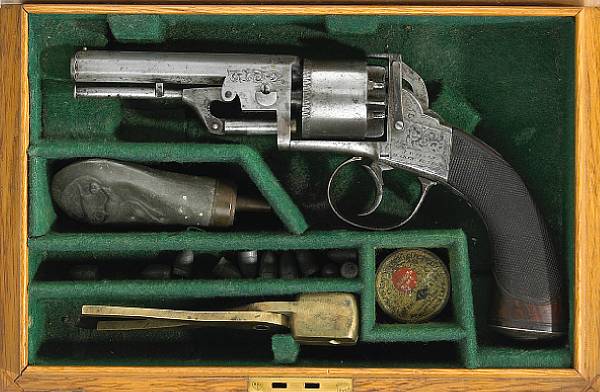 Appraisal: A cased English percussion revolver of Bentley typecirca - Not