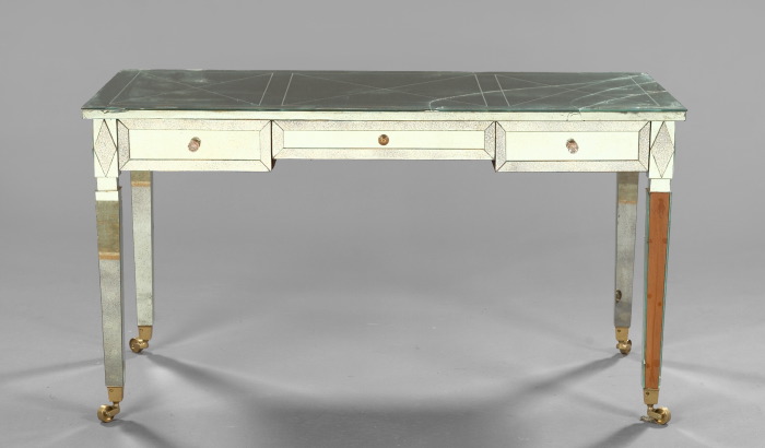 Appraisal: Contemporary Mirrored Glass Writing Table of neoclassical inspiration the segmented