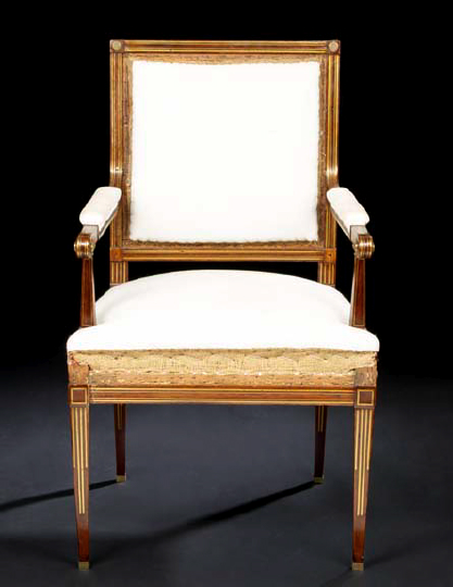 Appraisal: Handsome Russian Neoclassical Brass-Inlaid Mahogany Open Armchair early th century