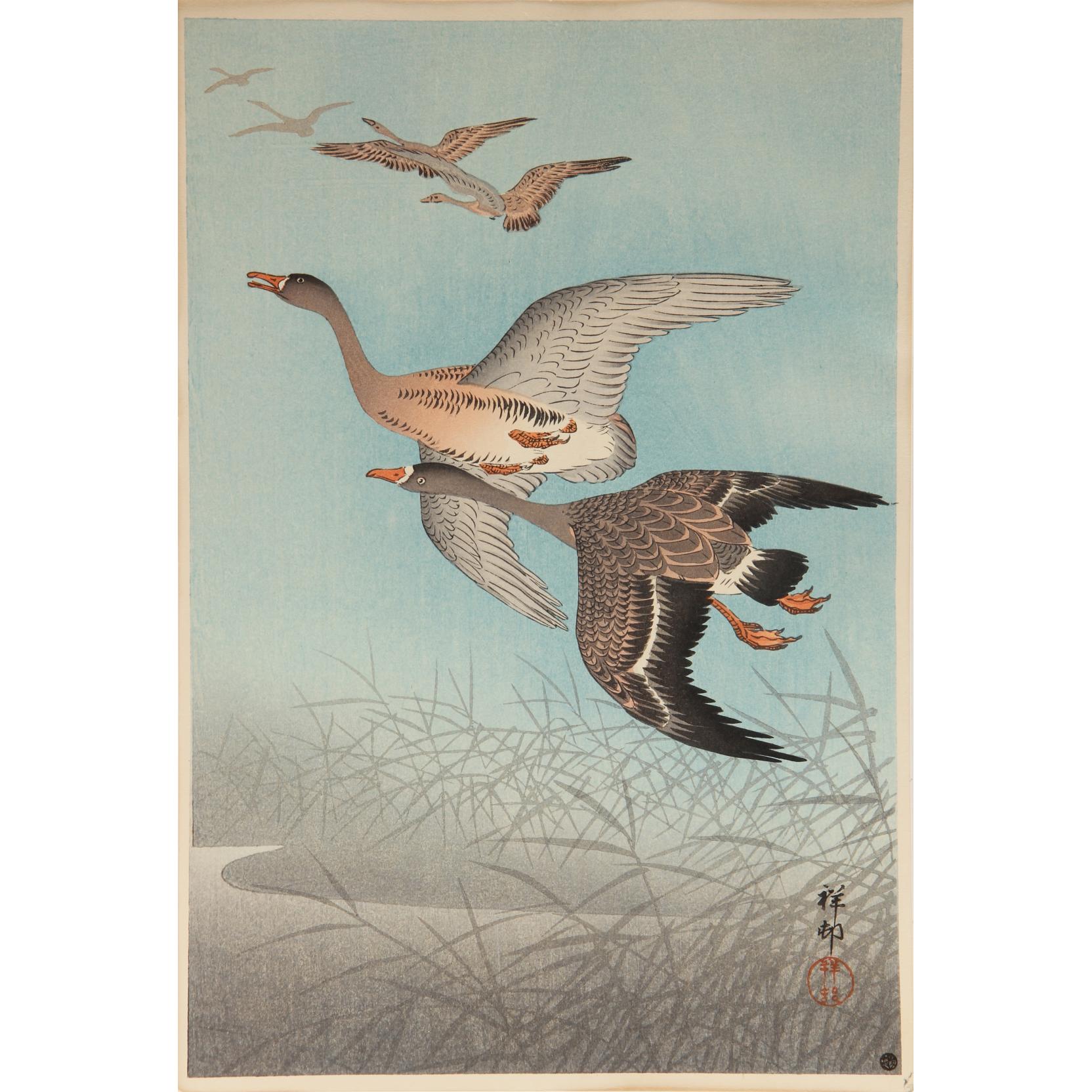 Appraisal: Flying Geese and Reeds by Shoson Ohara - c woodblock