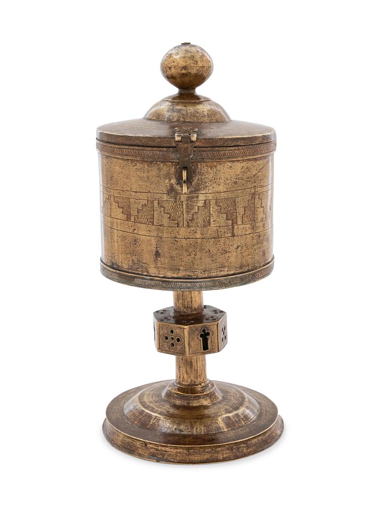 Appraisal: A Gothic Engraved Copper Ciborium A Gothic Engraved Copper Ciborium