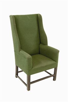 Appraisal: A wing armchair on square stained wood legs with peripheral